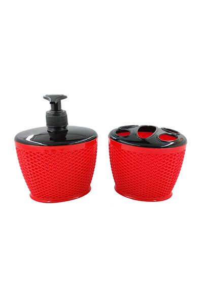 fafatara Set de baie roșu din 2 piese - dozator de săpun și suport pentru periuță din plastic
