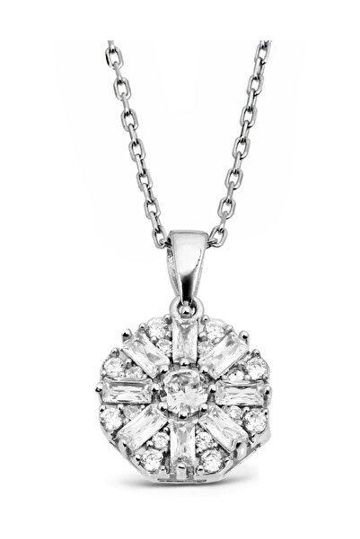 Argentum Concept 925 Ayar Gümüş Baget Taşlı Çiçek Kolye