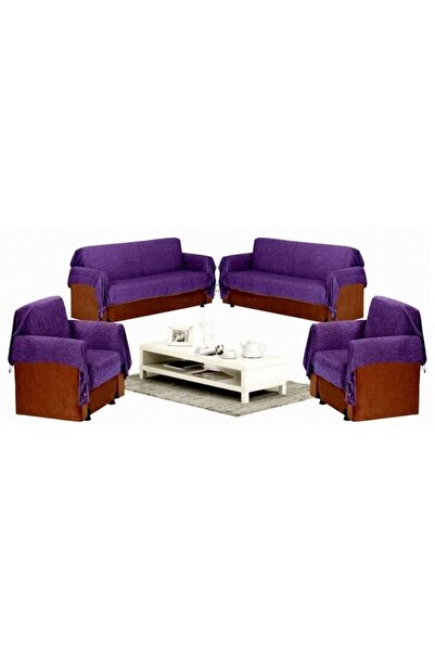 Mandaş Chenille Woven Sofa Cover Maxi Set 3+3+1+1 - Purple