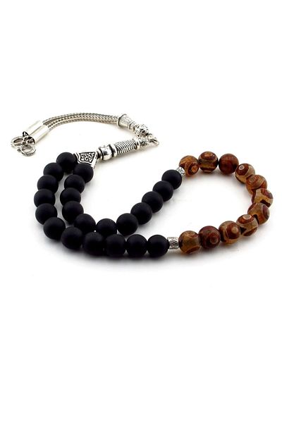 Solfera Mărgele de rugăciune din piatră naturală - Agat tibetan Onix mat, Ts551