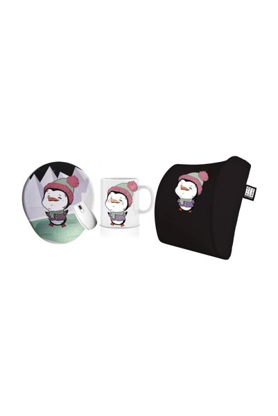 Officeküp A Pinguuu Visco Bel Destek Yastığı Mouse Pad Kupa 3'lü Set - Siyah