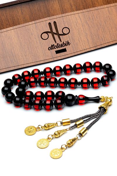OTTOTESBİH Men's 10mm Sphere Cut Red Vernier Powder Amber Rosary