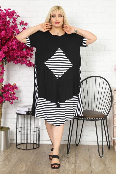 Kheos Τετράγωνη τσέπη φούστα ασύμμετρη και μπλοκ κοντομάνικο φόρεμα