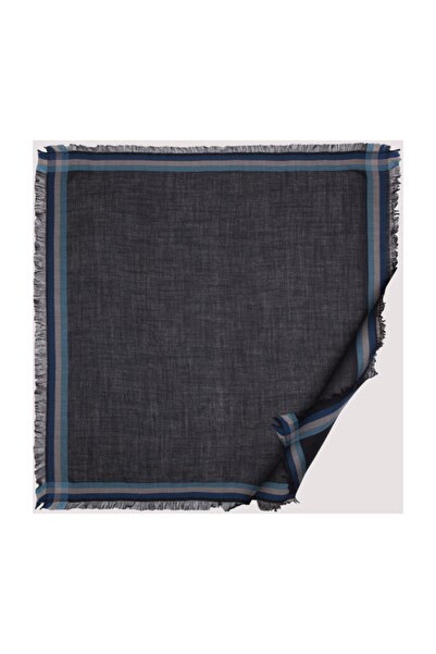 ipekevi Чорний шерстяний шарф з шовковим візерунком та бордюром у стилі тартан