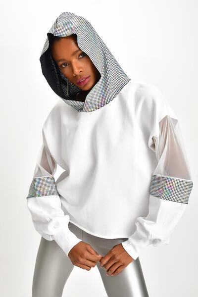 Quincey Γυναικείο λευκό αστραφτερό φούτερ