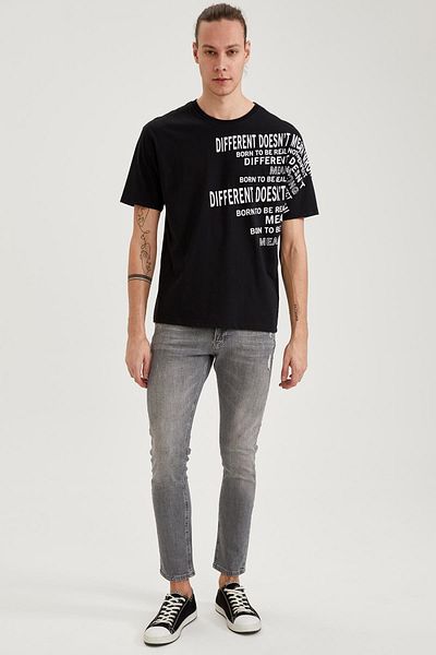 DeFacto Carlo Skinny Fit κανονική μέση στενό τζιν παντελόνι με λεπτομέρεια σκισμένο στα πόδια