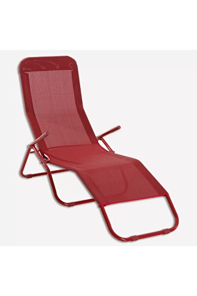 Sadece Nette Çelik Çerçeveli Şezlong, Deniz Şezlongu, Havuz Şezlongu Kırmızı