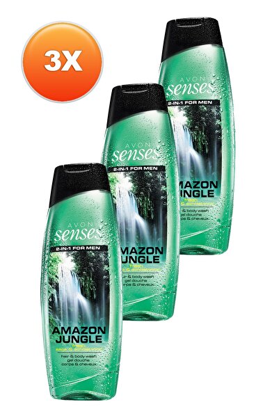 AVON Senses Erkekler İçin Amazon Jungle Saç ve  Vücut Şampuanı 500ml 3'lü Paket