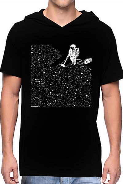 ROCKANDROLL Astronaut sa metlom, crna majica sa kapuljačom, kratki rukavi, mu...
