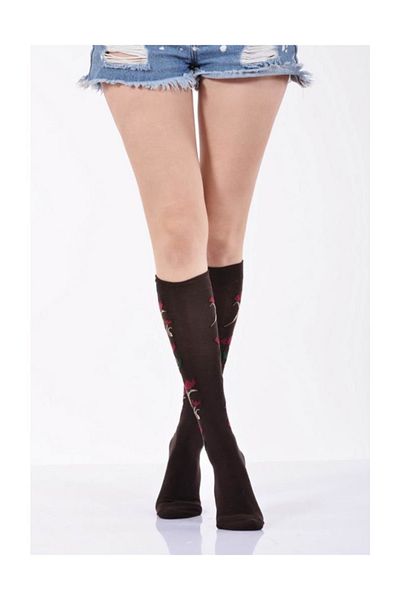 Lateks Çorap Дамски чорапи до коляното с кафяв флорален мотив Idilfashion - B-art013 (Единични)