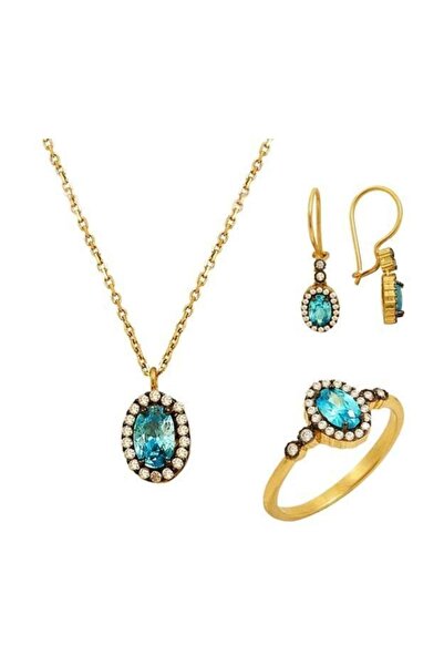 BİLEZİKHANE Mini Aquamarine Set 6,23 Gram 14 Ayar Altın