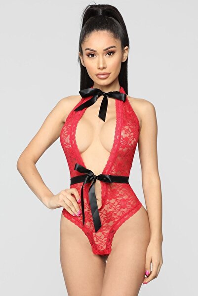 Nightlight Women's Red Ribbon Detailed Fancy Babydoll