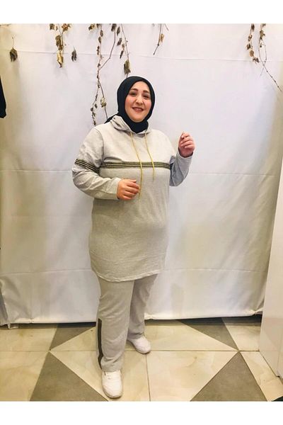 CNG MODA طقم بدلة رياضية مخططة باللون الرمادي مقاس كبير