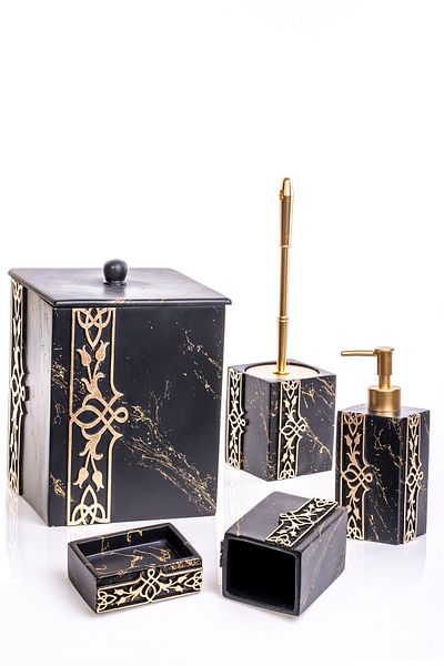 MUKKO HOME Σετ μπάνιου πολυτελείας Tulip Black 5 τεμαχίων