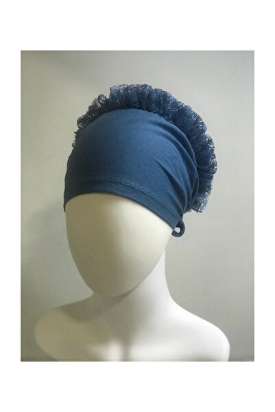 Tesettür Fırfırlı Bone Indigo
