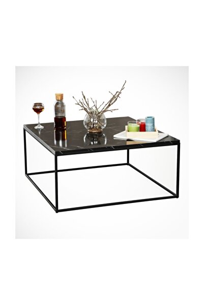 PASİFİC HOME Poly Kare Metal Orta Sehpa, Siyah Mermer
