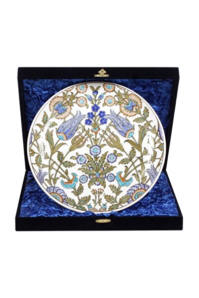 OTANTİK ÇİNİ Kadife Kaplama Çanta Hediyelik Lale Dekor Çini Tabak