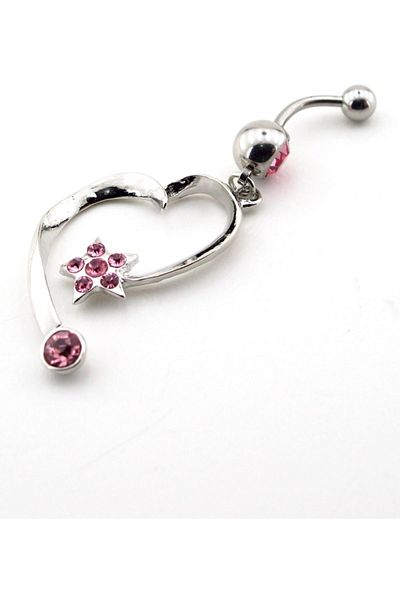 Solfera Pink Jewelled Heart Star Surgical Steel Belly Piercing P424