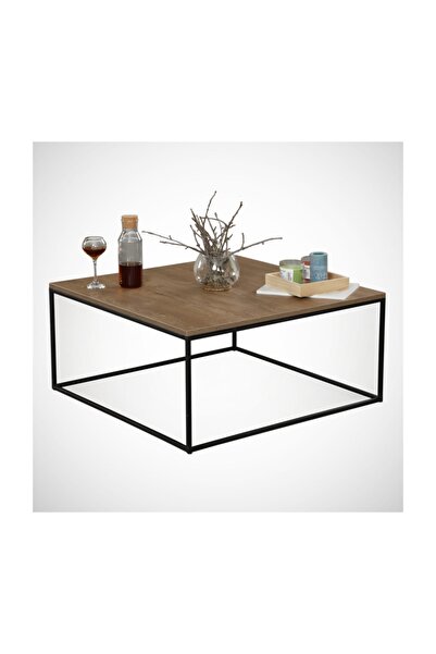 PASİFİC HOME Poly Metal Ayaklı Kare Orta Sehpa, Kafkas Meşe