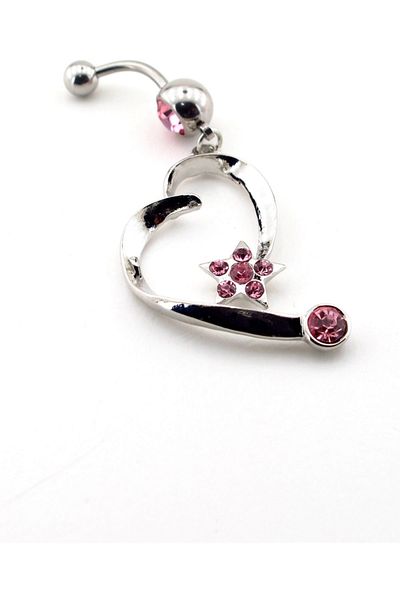 Solfera Pink Jewelled Heart Star Surgical Steel Belly Piercing P424