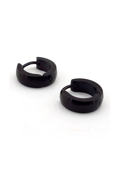 Solfera Men's Slanted Hoop Model 4mm Thickness Black Steel Earrings E697