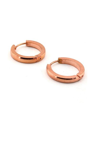 Solfera Bronze Colored Beveled Design Steel Unisex Hoop Earrings E686