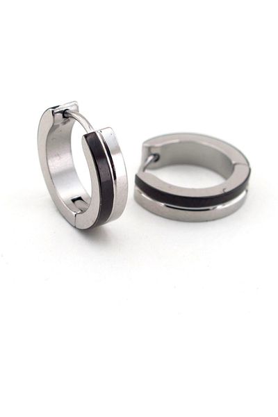 Solfera Black Silver Colored Hoop Stainless Steel Men's Earrings E705