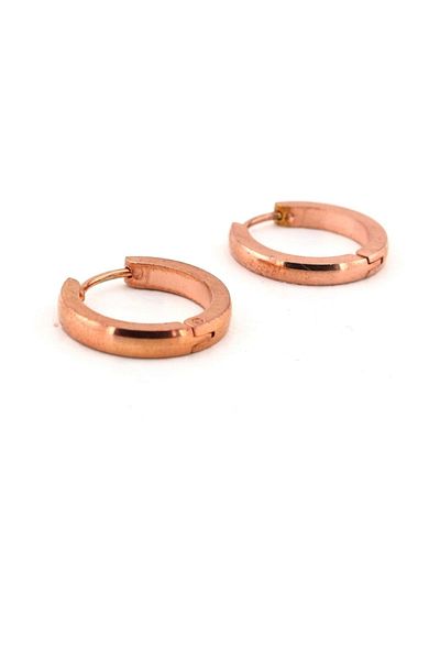 Solfera Bronze Colored Beveled Design Steel Unisex Hoop Earrings E686