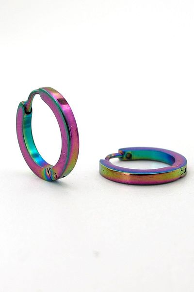 Solfera 16 mm Diameter Unisex Iridescent Swivel Steel Hoop Earrings - E733