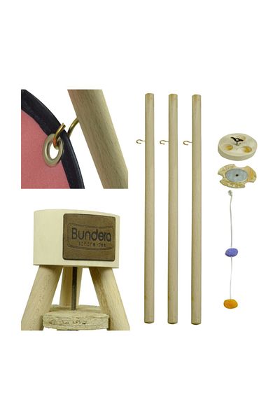 Bundera Pyramid Cat Hammock Pink Wooden Tripod Pet Bed Hammock Cradle Swing Toy Scratching