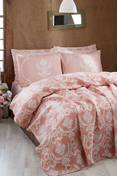 Enlora Home Çift Kişilik Doğal Pike Baskılı Pure Pudra