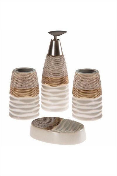 Ün-Ev 4 Piece Ceramic Liquid Soap Dispenser Bathroom Set