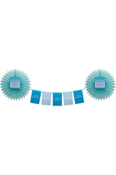 Kazanabil Pennant Flag and Fan Ornament Set for 1st Birthday Party Blue