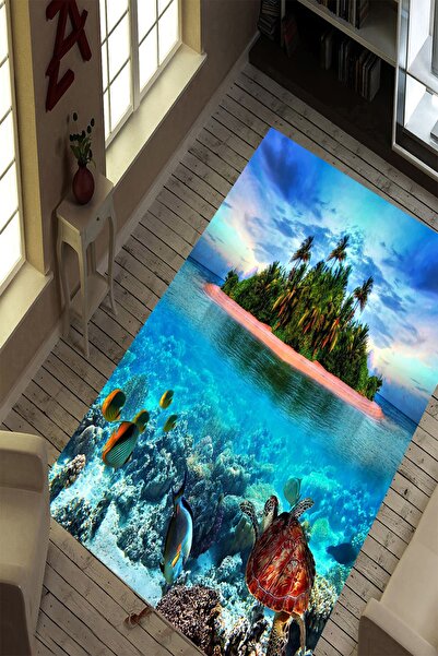 Resmiro Leke Tutmaz Yıkanabilir Kaymaz Dot Taban Dijital Baskı Salon Halısı R...