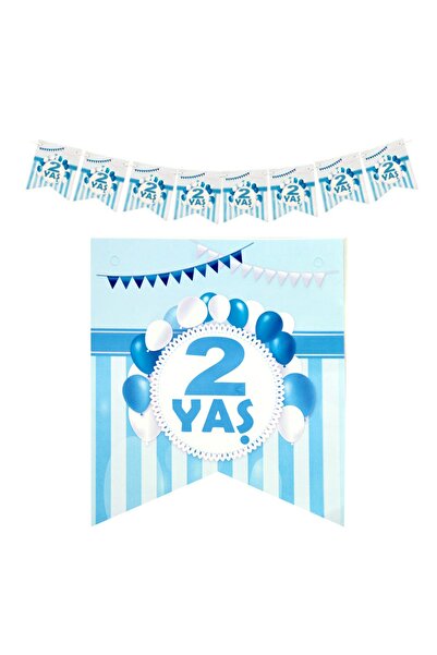 Kazanabil زينة حائط على شكل راية مكتوبة بعمر عامين باللون الأزرق