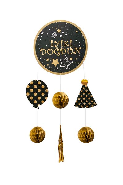 Kazanabil Happy Birthday Written Sparkling Hanging Party Decoration Gold