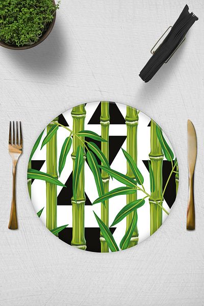 Decorita Set of 2 Bamboo Pattern| Glass Plate - Breakfast Plate - Cake Plate| Diameter32cm
