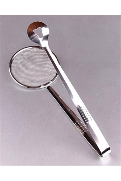 renklime Multi-Purpose Stainless Metal Boiling and Frying Tongs with Strainer