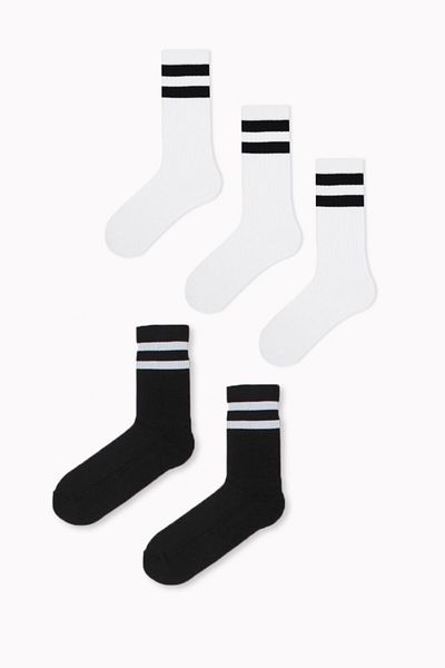MEM SOCKS Unisex Λευκές - Μαύρες μακριές κάλτσες τένις 5 τεμαχίων