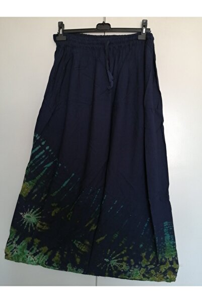 Butik Tülin Otantik Viskoz Lacivert Çok Renkli Batik Etek