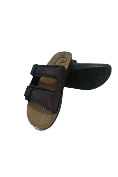 GEZER Ge072-10 Ανδρικές παντόφλες περιπάτου με διπλή πόρπη σε καφέ χρώμα