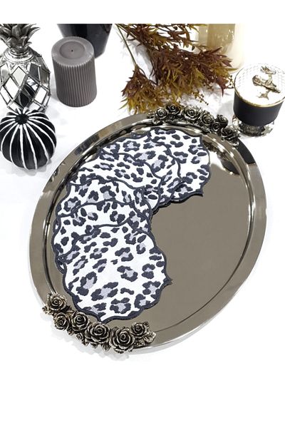Tanem Home Leopard Pattern Embroidered Coasters, Cocktail Presentation Napkin 15x15 Cm