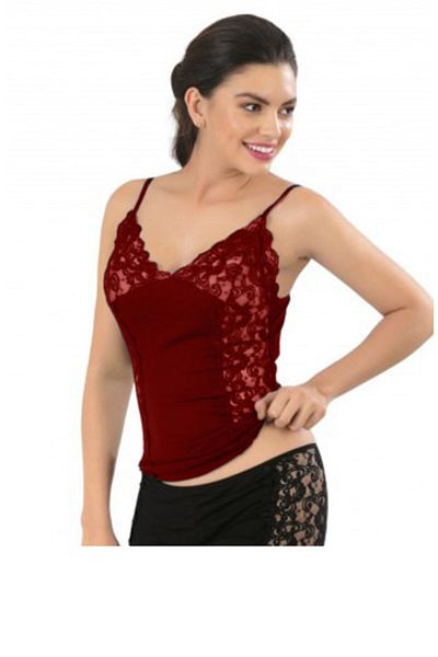 CANYILDIZ Women's Burgundy Undershirt with Lace Sides