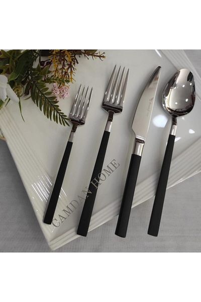 BRONDOFF Stayle 24 Piece Black Steel Fork Spoon Set