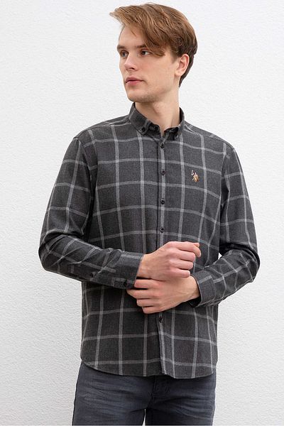 U.S. Polo Assn. Γκρι ανδρικό πουκάμισο
