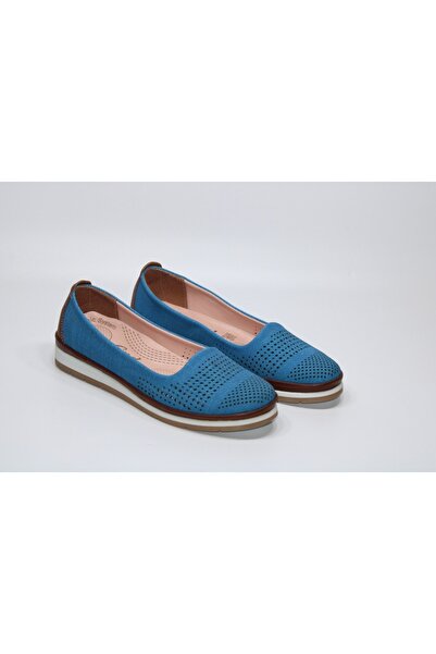 MND Kahverengi-Mavi Delikli Düz Taban Bağsız Ortopedik Günlük Rahat Ayakkabı