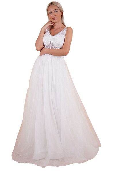 SpringStore Rochie de seara din tul transparent ecru pentru dama