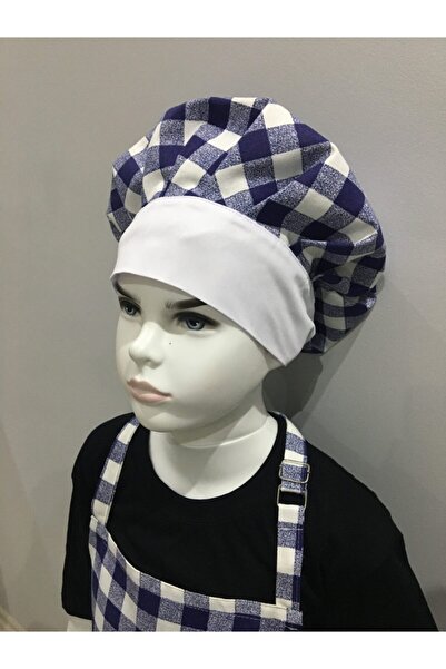 Adalilar Παιδική στολή μαγειρικής Ζαρτιέρες Ποδιά κουζίνας Καπάκι Νηπιαγωγείο Παιδική Στολή Νηπιαγωγείου (μπλε καρό)