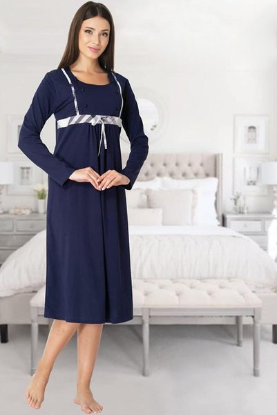 Effort Pijama فستان نوم للحوامل باللون الأزرق الداكن للنساء 8083