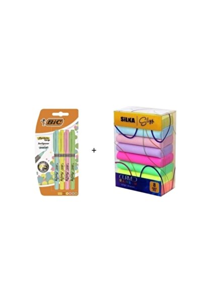 Bic Pastel Fosforlu Kalem 4'lü + Silka Pastel Silgi 8'li